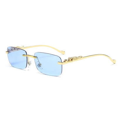 Square Rimless Sunglasses – Retro Cut Edge Small Frame UV400 Designer