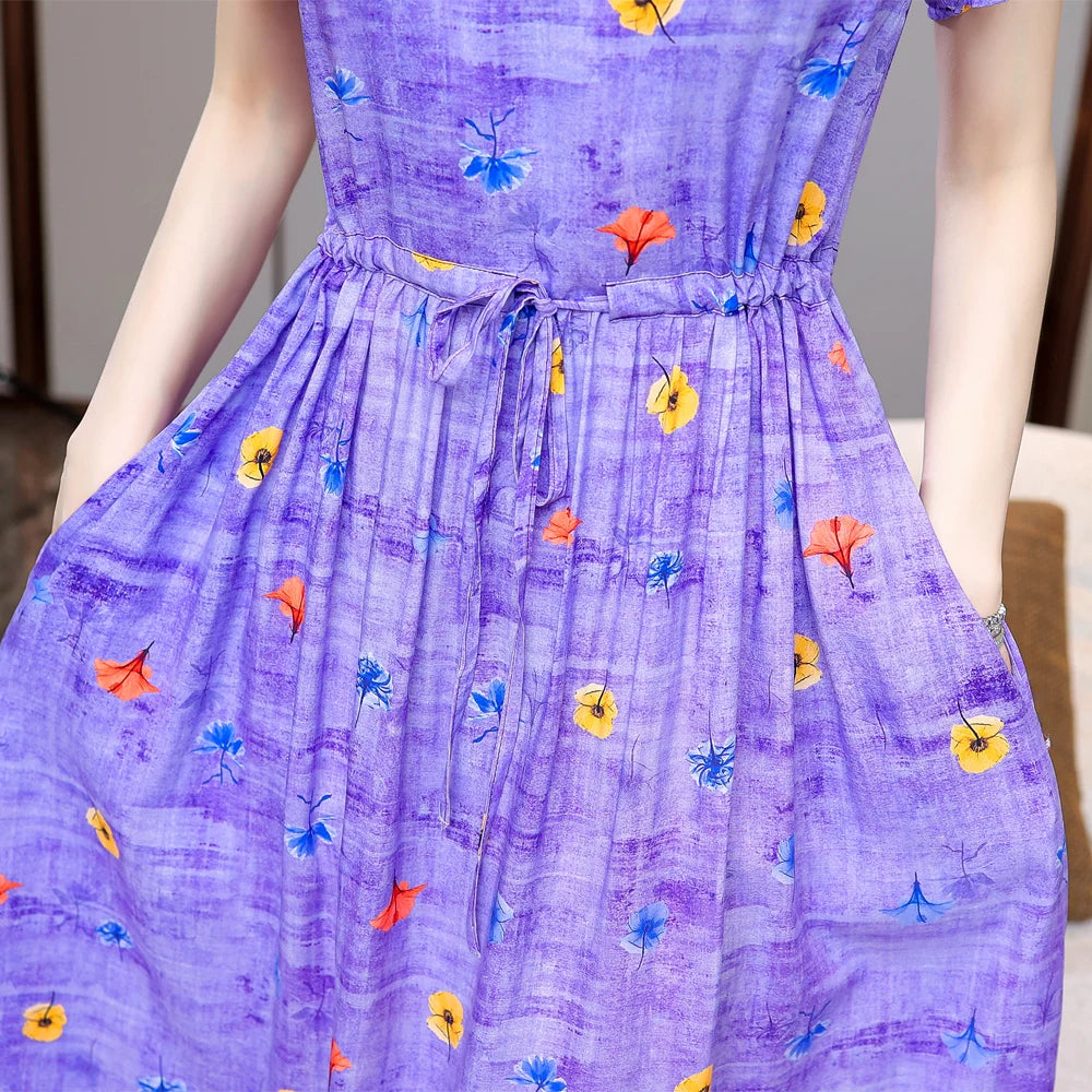 Vintage Print O-Neck Summer Beach Dress