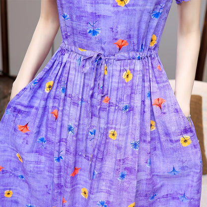Vintage Print O-Neck Summer Beach Dress