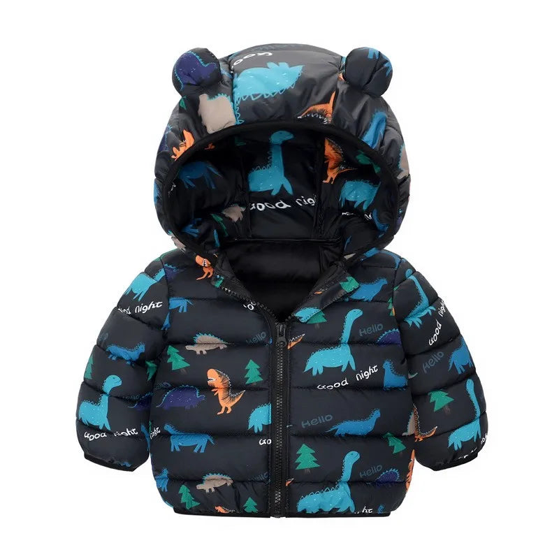 Kids Dinosaur Hooded Down Jacket