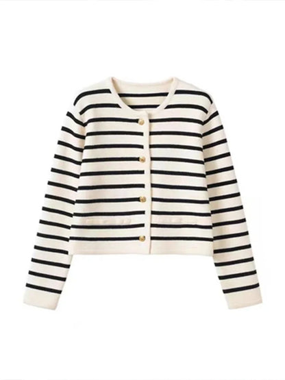 Women’s O-neck Stripe Knitted Cardigan