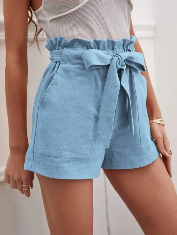 Women’s Summer Linen-Look Casual Shorts | High Waist, Wide Leg, Loose Fit
