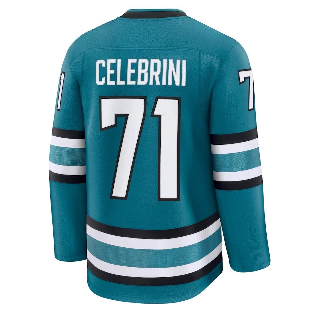 Celebrini 71 Shark Hockey Jersey | Teal/Black/White 3D HD Print Sports Jersey