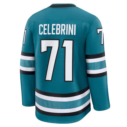 Celebrini 71 Shark Hockey Jersey | Teal/Black/White 3D HD Print Sports Jersey