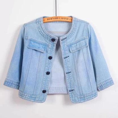 5XL New Quarter sleeved O neck Denim Jacket For women&
