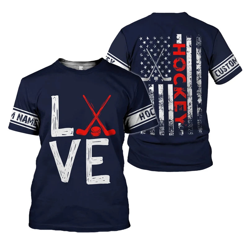 Hockey Stick Pattern 3D Print T-Shirt | Harajuku Loose Fit Casual Short Sleeve Sports Tee