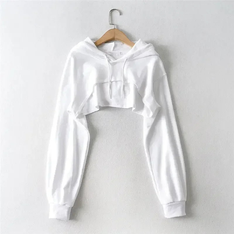Irregular Crop Hoodie for Women – Ultra Short Long Sleeve Pullover