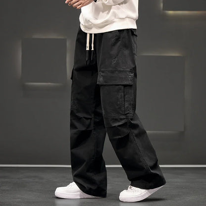 Autumn New Wide Leg Pocket Cargo Pants Men Trousers Neutral Loose Casual Cotton Straight Outdoor Fashion Pants Big Size 8xl