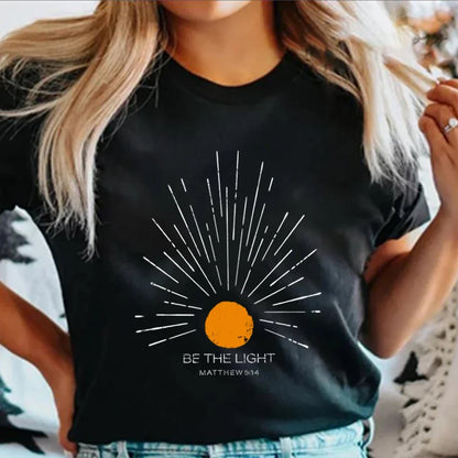 Be The Light Mathew 5 14 Sunburst T-Shirt Vintage Bible Verse Shirt Christian Tshirt Sun Tee Boho Top Inspirational Gift