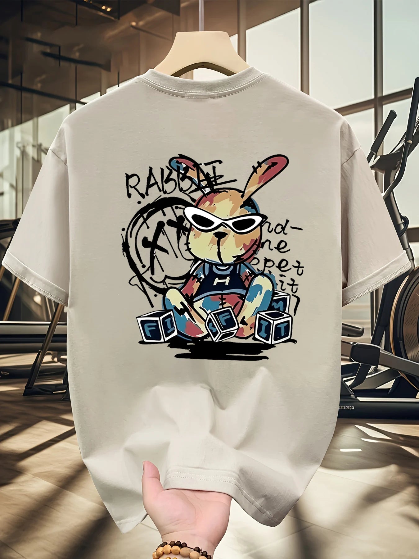 Men’s Summer Cotton Cartoon T-Shirt | Black Rabbit Print