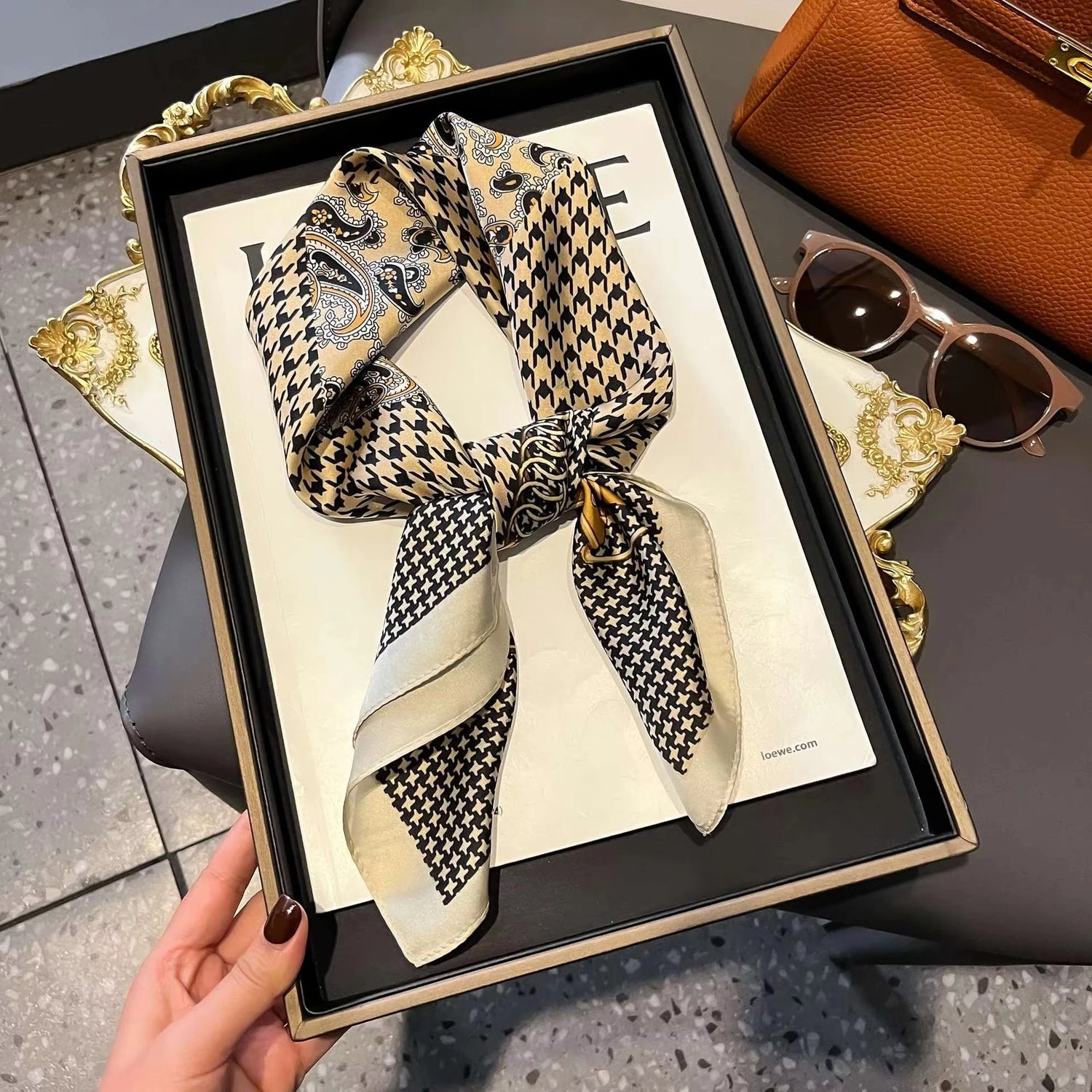 Paisley Print Satin Silk-Feel Windproof Square Scarf