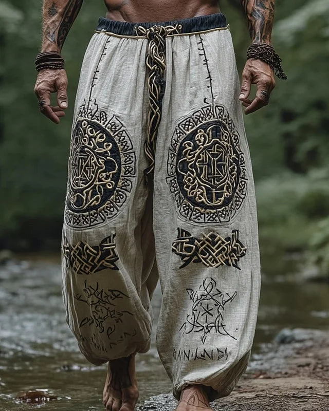 Men’s Retro Viking Celtic Skeleton 3D Printed Casual Drawstring Pants