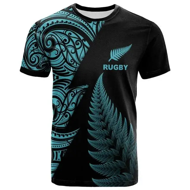 New Zealand Men’s 3D Printed Rugby T-Shirt | Quick-Dry Sports Tee