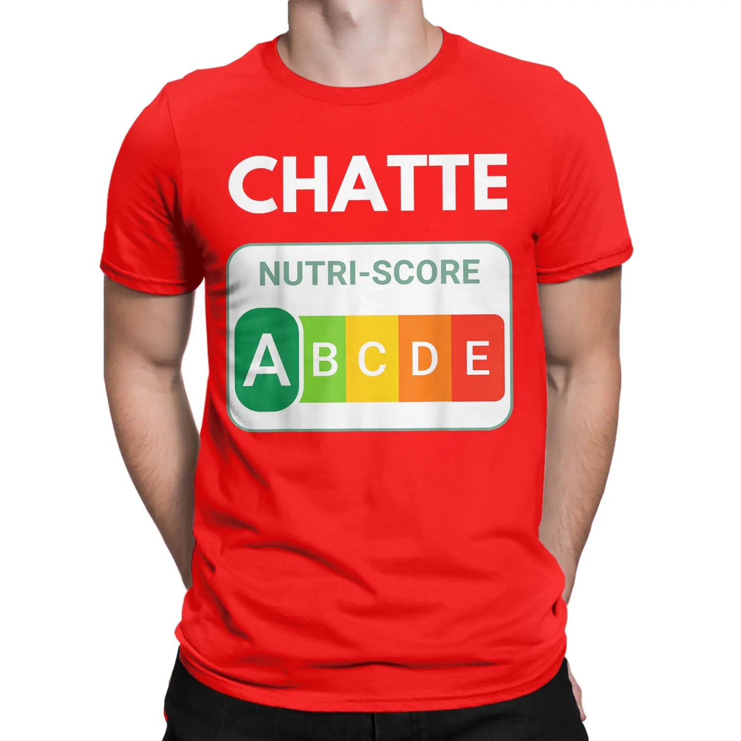 Creative Nutri-Score “A Chatte” Cat Lover T-Shirt | Men’s Funny Cotton Short Sleeve Tee