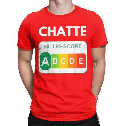 Creative Nutri-Score “A Chatte” Cat Lover T-Shirt | Men’s Funny Cotton Short Sleeve Tee