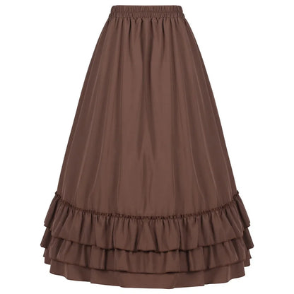 Brown Ruffled High-Waisted Victorian Skirt | Steampunk Gothic Vintage Party Wear