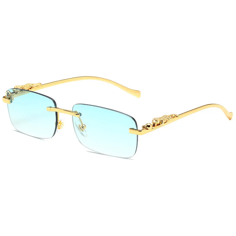 Square Rimless Sunglasses – Retro Cut Edge Small Frame UV400 Designer