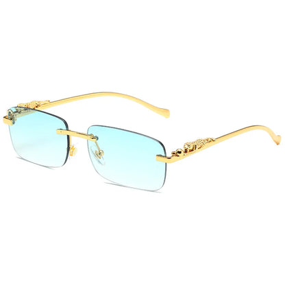 Square Rimless Sunglasses – Retro Cut Edge Small Frame UV400 Designer