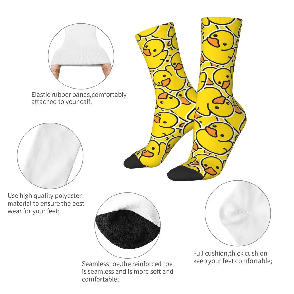 Yellow Bathtime Rubber Ducks Pattern Socks | Harajuku Style All-Season Crew Socks