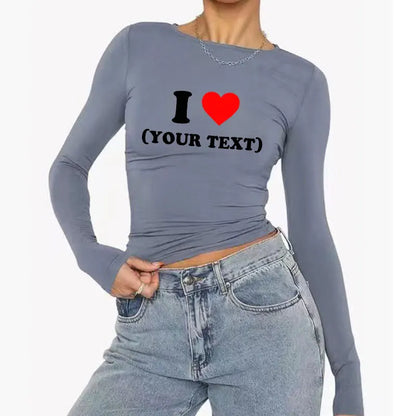 DIY Customize Your Text Couple Spring Autumn Women’s Long Sleeve Crop T-Shirt