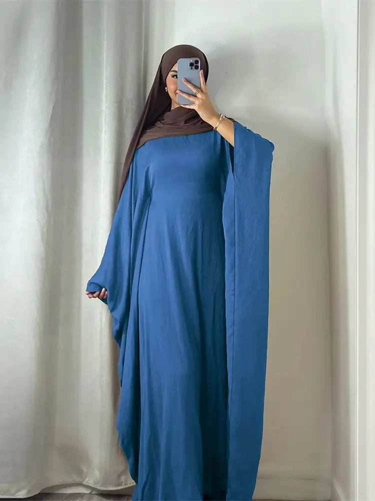Summer Soft Crepe Linen Khimar Butterfly Batwing Abaya