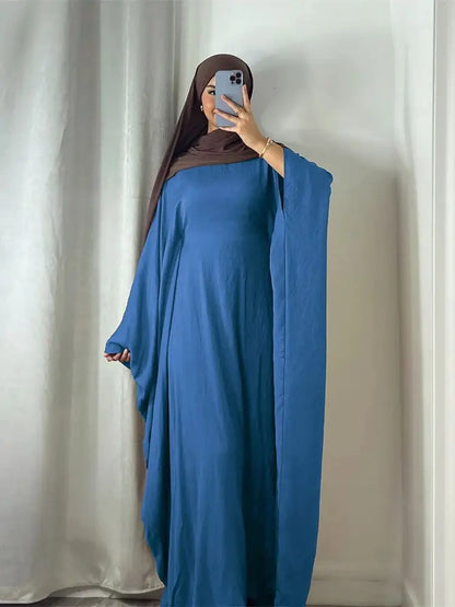 Summer Soft Crepe Linen Khimar Butterfly Batwing Abaya