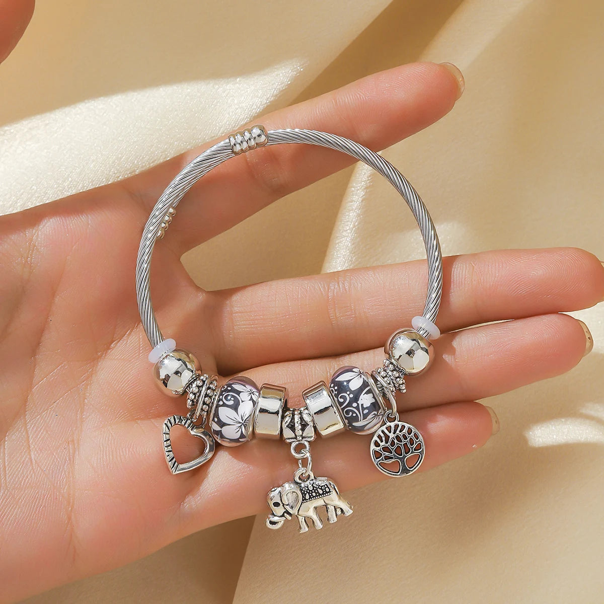 Elephant &amp; Life Tree Charm Bracelet