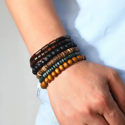 Wooden &amp; Braided Leather Wrap Bracelets