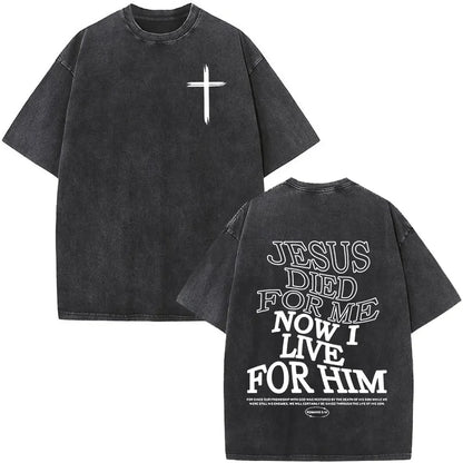 Heart Cross Christian Jesus Faith Over Fear Bible Verse Vintage Washed T-shirts Unisex Fashion Oversized T Shirts Cotton T-shirt