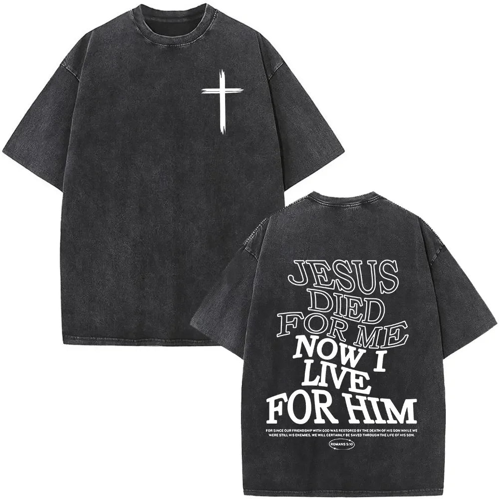 Heart Cross Christian Jesus Faith Over Fear Bible Verse Vintage Washed T-shirts Unisex Fashion Oversized T Shirts Cotton T-shirt
