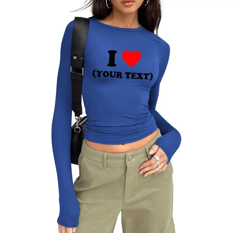 DIY Customize Your Text Couple Spring Autumn Women’s Long Sleeve Crop T-Shirt