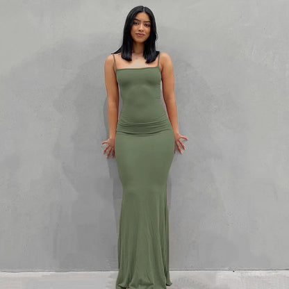 Y2K Sexy Spaghetti Strap Trumpet Maxi Dress