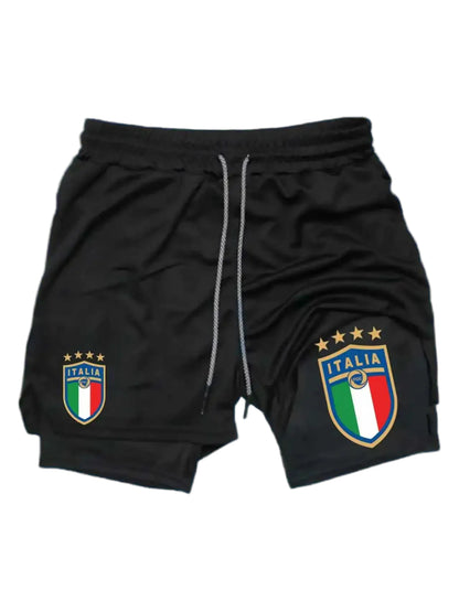 Men’s Camo 2-in-1 Running Shorts | Quick-Dry Gym Training Shorts with Built-In Pocket