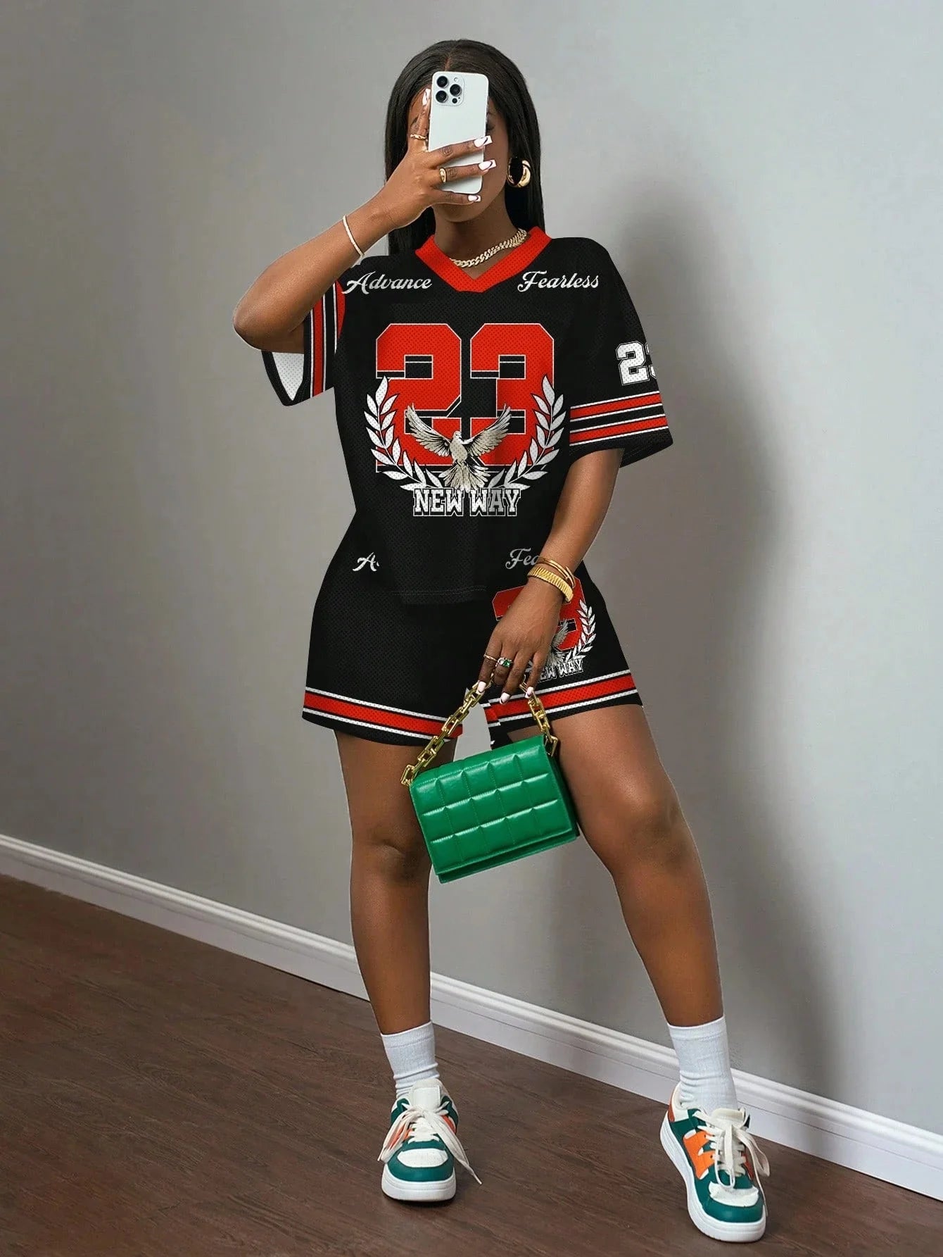 New Summer American Street Trend Spicy Girl Ins Style 33 Jersey Element T-shirt Set Casual Adult Oversized Women&