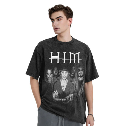 HIM Band Ville Valo Washed Oversized T-Shirt | Heartagram Summer Tee