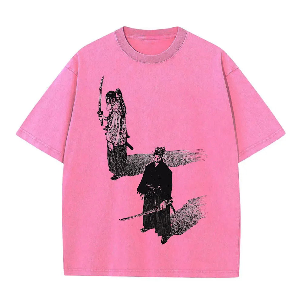Men Streetwear Tshirt Anime Vagabond Graphic Print Vintage Harajuku Washed Black T Shirt Men Summer Casual Cotton Loose Top Tee