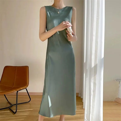 Summer Satin Maxi Sundress for Women