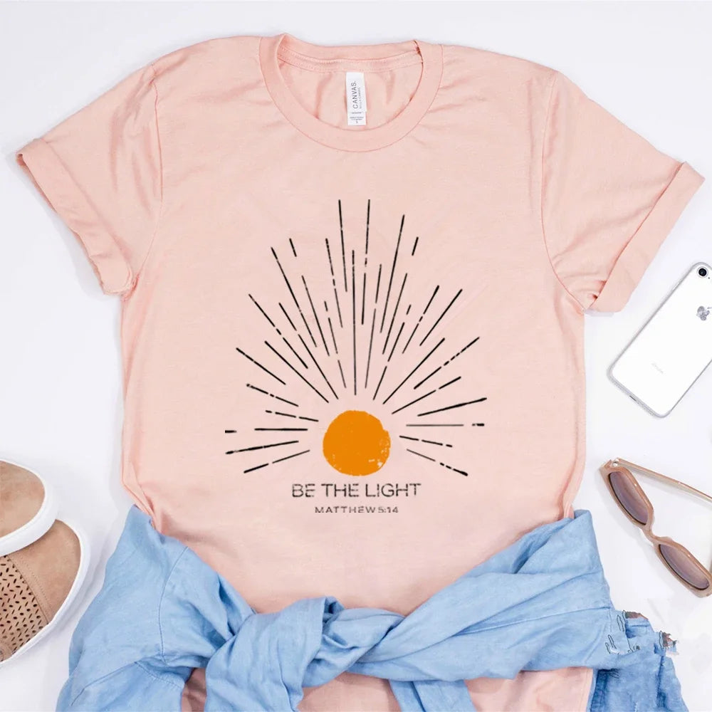 Be The Light Mathew 5 14 Sunburst T-Shirt Vintage Bible Verse Shirt Christian Tshirt Sun Tee Boho Top Inspirational Gift