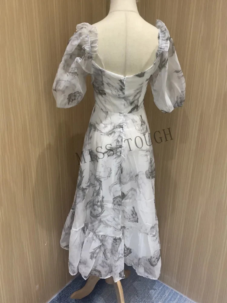 Vintage Floral Print Midi Dress