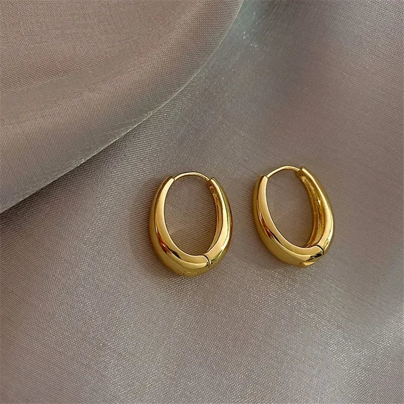 Minimalist Geometric Trendy Oval Design Gold Hoop Earrings for Women