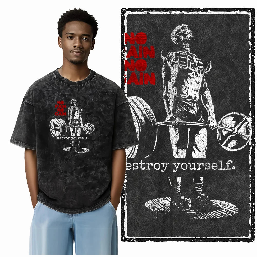 Bodybuilding Acid-Washed Graphic T-Shirt | Vintage Streetwear Unisex Tee