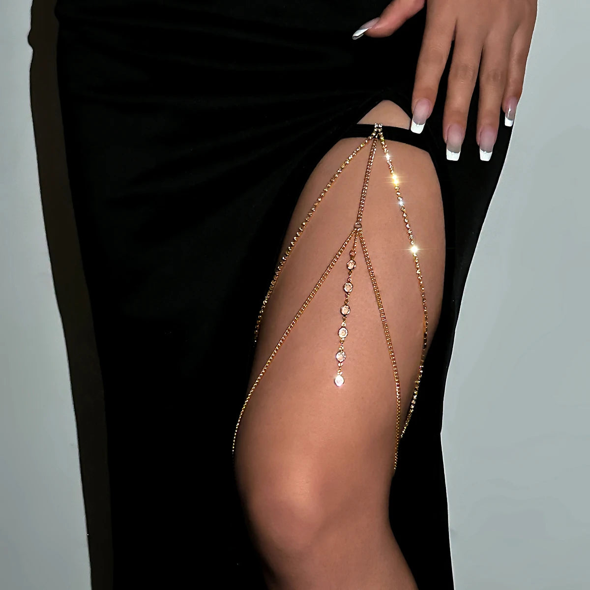 Shiny Crystal Multilayer Tassel Leg Chain
