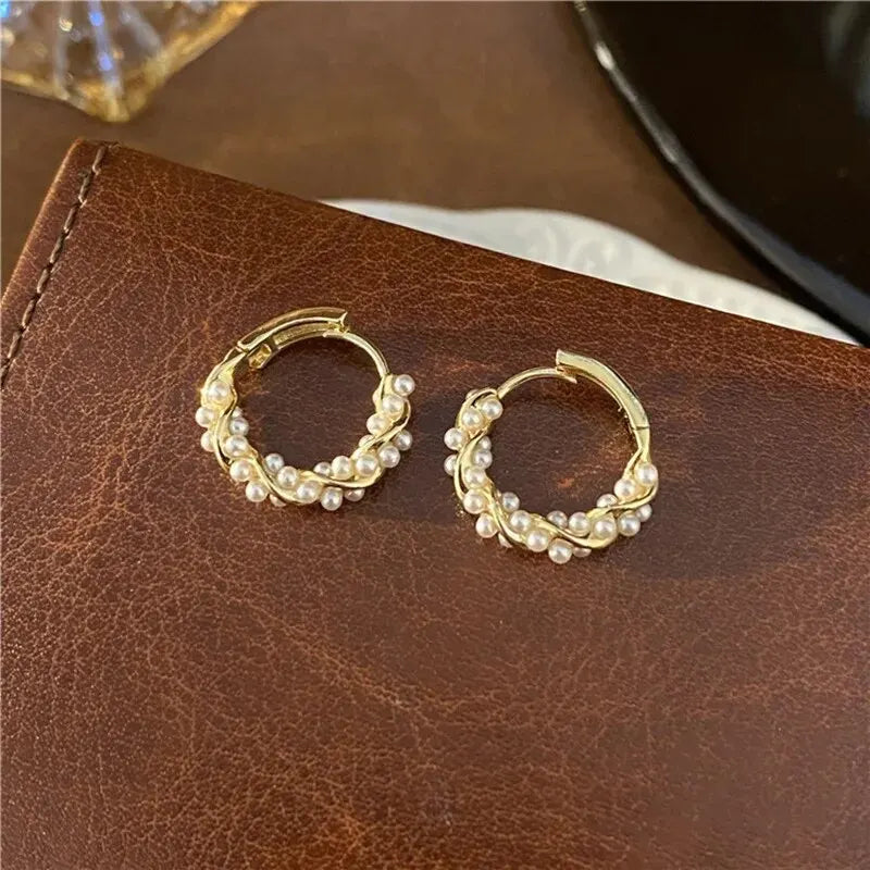 French Imitation Pearl Hoop Earrings