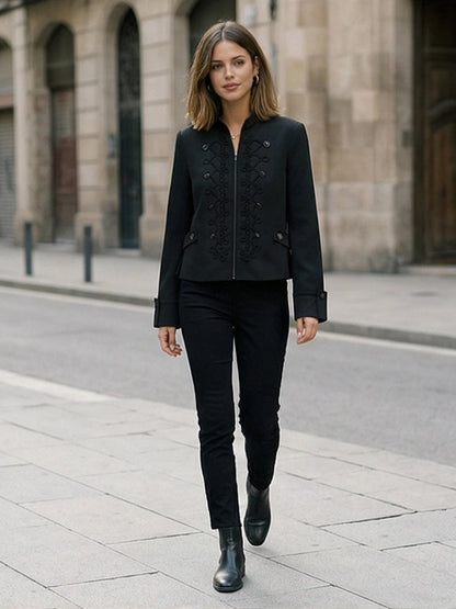 Willshela Women Fashion With Pad Solid Front Zipper Jackets Blazer Vintage Half High Neck Long Sleeves Female Chic Lady Outfits