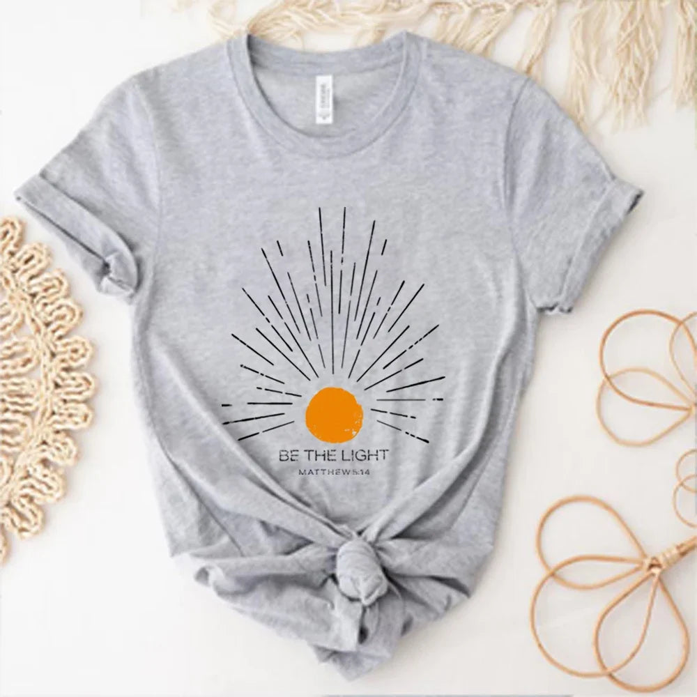 Be The Light Mathew 5 14 Sunburst T-Shirt Vintage Bible Verse Shirt Christian Tshirt Sun Tee Boho Top Inspirational Gift