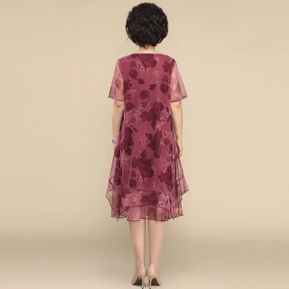 Vintage Floral O-Neck Midi Dress