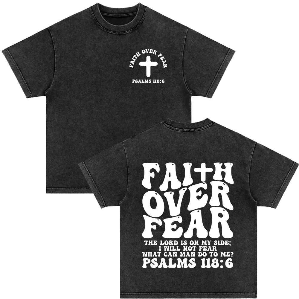Christian Strength in Jesus Bible Verse Vintage Washed T-shirts Men Women Fashion Harajuku Oversized T Shirt 100% Cotton T-shirt