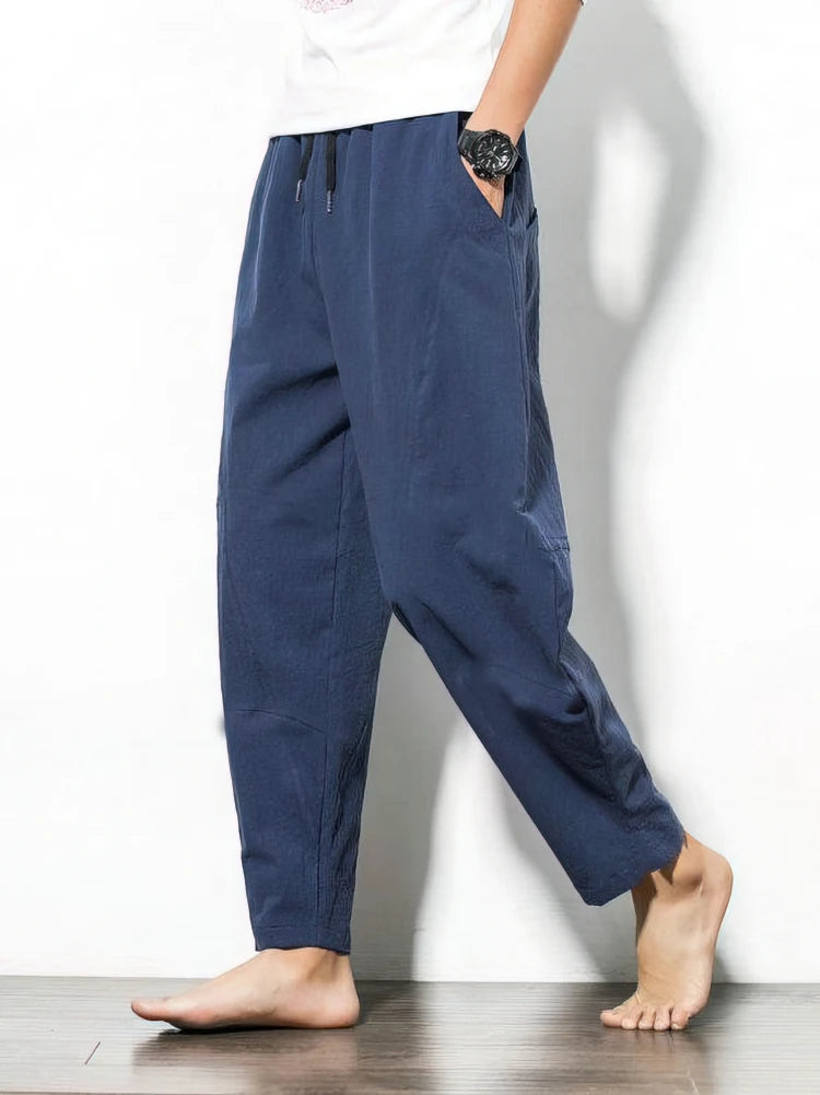 Cotton Linen Jogger Pants Men Baggy Casual Trousers Male Walking Wide leg Loose Cotton Sweatpants Chinese Summer 2025 New