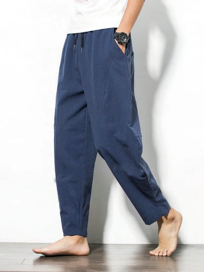 Cotton Linen Jogger Pants Men Baggy Casual Trousers Male Walking Wide leg Loose Cotton Sweatpants Chinese Summer 2025 New