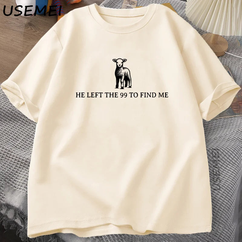 Retro Religious T-Shirt He Left The 99 T Shirt Christian Bible Verse Tshirt Faith Cotton Short Sleeve Graphic T Shirts Tops